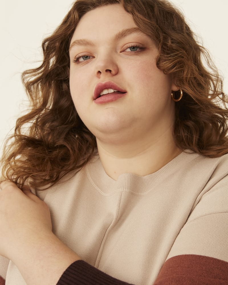 Front of plus size Sofia Colorblocked Tunic Sweater by Molly&Isadora | Dia&Co | dia_product_style_image_id:179592